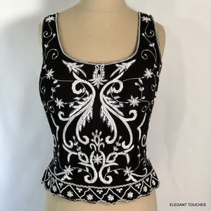 Andretta Donatello Silk Beaded Black & White Top L